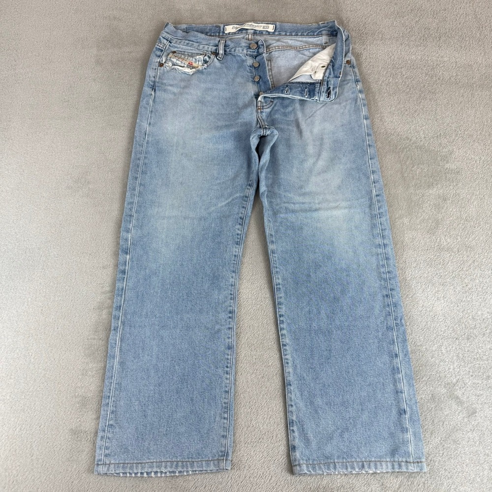 Diesel Kratt Straight Jeans Mens 34x28 Blue Denim Distressed Button Fly Italy